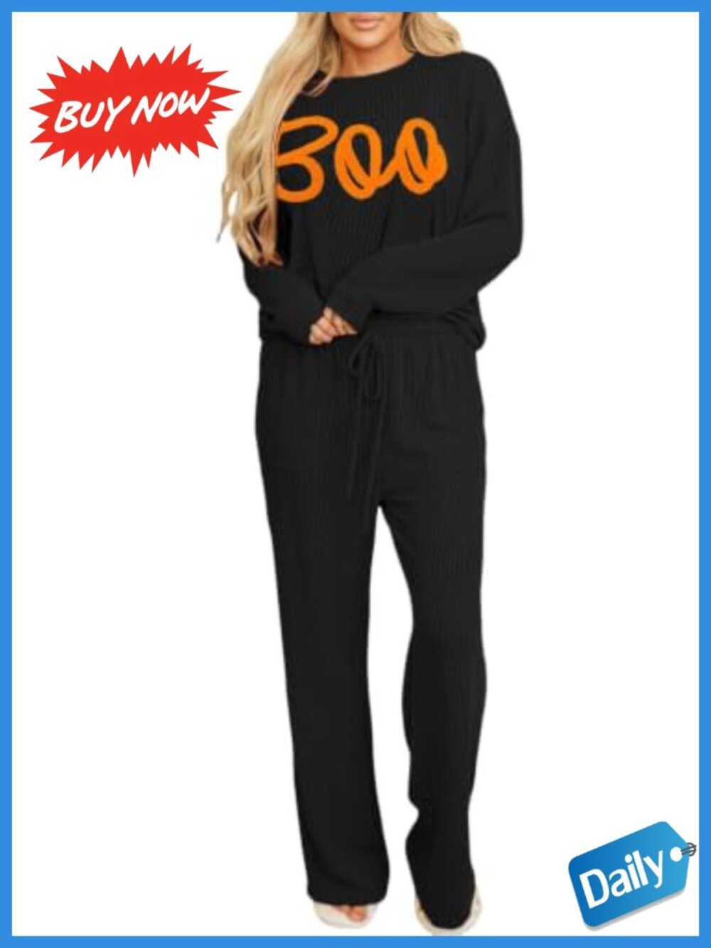 Women 2 Piece Ribbed Lounge Set Long Sleeve Top Wide Leg Pants Pockets